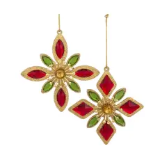 5.3&rdquo; Jeweled Snowflake Ornaments - Set of 2 Assorted Elegant Christmas Decorations