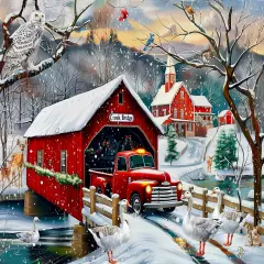 Sunsout Creek Bridge 500 pc Christmas Jigsaw Puzzle 77001