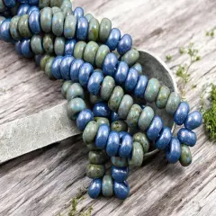 34/0 Aged Blue Turquoise Picasso Seed Bead Mix (1/2 Strand)