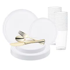 White Flat Round Disposable Plastic Wedding Value Set (60 Settings)