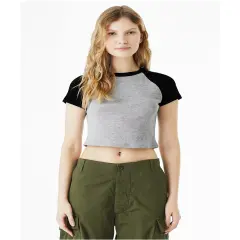 Bella + Canvas&reg; Ladies Micro Ribbed Raglan Baby T Shirt ATH HTHR/ BLACK