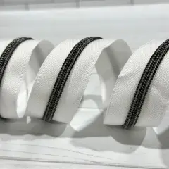 White Zipper tape with Gunmetal teeth