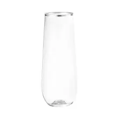 Clear with Silver Stemless Plastic Champagne Flutes - 9 oz. (64 Glasses)