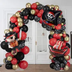 142Pcs Red Black Metallic Gold Balloon(Black, Red, Metallic Gold)