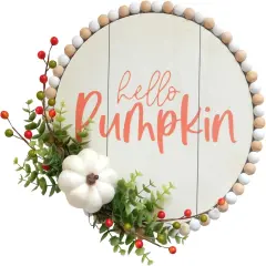 Hello Pumpkin Fall Wreath - 12 inches (Green Leaves)