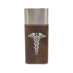 Cigar Case with Cutter - Pharmaceutical Caduceus Hermes - Leather Rustic/Silver