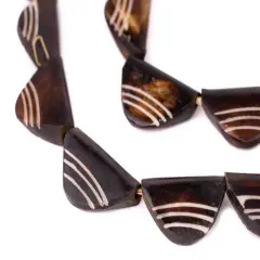 The Bead Chest Triangular Batik Bone Beads: Brown Carved Natural Kenyan African Beads Strung on Raffia, Full 32" Strand