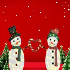 Set of Two Heart Snowmen 30" & 32" Lighted Holiday Decorations