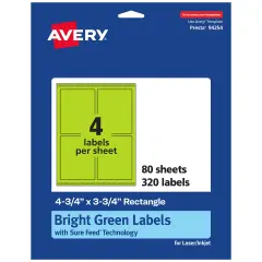 Avery Bright Green Paper Labels, 4.75" x 3.75" Rectangle
