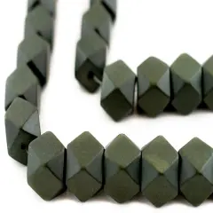 The Bead Chest Olive Green Cornerless Cube Wood Beads: 17mm Diamond Cut Natural Organic Beads for Jewelry Making