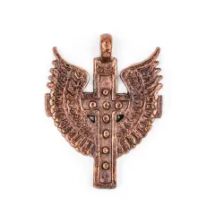Angel Wings Ethiopian Copper Cross Pendant (80x60mm): Authentic Ethiopian East African Design for Jewelry & Necklace Making