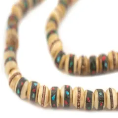 The Bead Chest Light Rustic Inlaid Yak Bone Mala Beads (6mm)