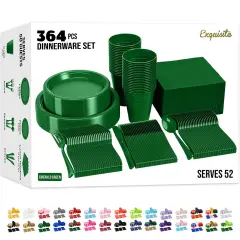 Exquisite 350 Pcs Plastic Plates for Party &ndash; Disposable Plates Set &ndash; 50 Each of 9" Dinner Plates, 7" Dessert Plates, Plastic Cups, Napkins & Plastic Cutlery &ndash; Plastic Dinnerware by Party Solids Emerald Green