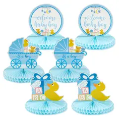 6 Pack Boy Baby Shower Table Decorations, Yellow Duck Honeycomb Centerpieces (8.25 x 7.5 In)