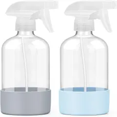 2 Pack Glass Spray Bottles with Silicone Sleeve - 16 Oz (Blue&Grey)
