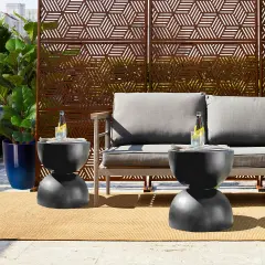 Set of 2 17.75"H Multi-functional MGO Faux Terrazzo Garden Stool or Planter Stand or Accent Table Black *2