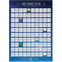 Scratch off Poster, 100 Things To Do Before Turning 100 Bucket List (16.5 x 23.5 In)