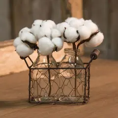 6 Inch Set of 2 White Cotton Ball Pick with Brown Branch