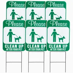6-Pack of Dog Poop Signs for Yard with Metal Wire H-Stakes for Front Lawn, Double-Sided Weather Resistant 12x9 Pick Up After Your Pet Sign for Outdoors, Neighbors Green