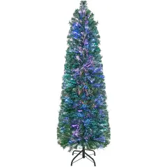 Costway 5/6/7/8 FT Pre-Lit Artificial Xmas Tree with Colorful Fiber Optics & 361/517/697/889 PVC Branch Tips