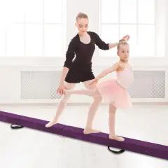 8 Feet Portable Folding Gymnastic Balance Beam with Solid Wood Base Ideal for Walkover or Cartwheel Purple