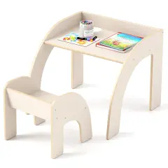 Plywood Kids Table and Chair Set with Spacious Safe Design and Ergonomic Seat White