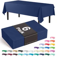 Exquisite 6-Pack Premium Plastic Tablecloth 54in. x 108in. Rectangle Plastic Table Cover Navy