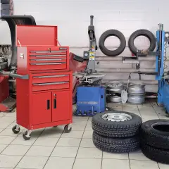 6-Drawer Rolling Tool Storage Chest with Universal Wheels and 2 Door Bottom Cabinet Red