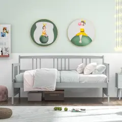 Twin Size Wooden Slats Daybed Bed with Rails Perfect for Living Room and Kids Room or Guest Room Gray