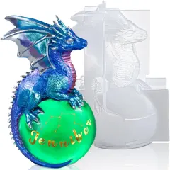 LET'S RESIN Dragon Resin Molds, Dragon Figurines Epoxy Resin Molds with Egg Base, 3D Animal Silicone Molds for Resin Crafts, DIY Home Desk Decor & Gifts