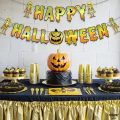Happy Halloween Banner with Pumpkin - Iridescent Gold