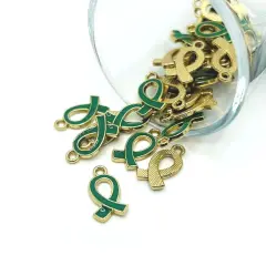 Green Awareness Mental Health Ribbon Charms, 17x10mm