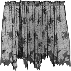Halloween Lace Window Curtain with Spider and Bats Design