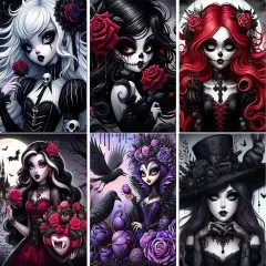 6-Pack Gothic Girl Diamond Painting Kits