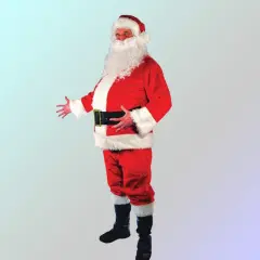 Large Mens Santa Suit Plush Fur Trimmed Jacket, Pants, Hat, Belt and Beard Set