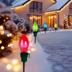 Northlight Lighted Jumbo C7 Bulb Christmas Outdoor Pathway Markers - 21" - Multicolor - Set of 4