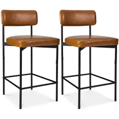Best Choice Products Set of 2 Faux Leather Counter Stools for Kitchen Island and Dining w/ Metal Frame Camel Brown