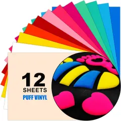 Puff Vinyl Heat Transfer, 12Pcs 12&rdquo;X10&rdquo; 3D Puff Heat Transfer Vinyl Sheets