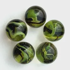 Lot of 5 COMMANDO Clear/Green/Brown Glass Marbles 25mm (1 inch) SHOOTER Taw Lot