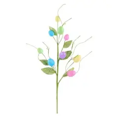 18" Iridescent Glitter Egg and Pip Leaf Spray