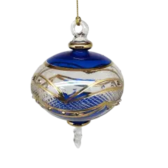 Gold Etched Blown Glass Sphere - Blue
