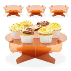 4 Pack Mini Rose Gold Cardboard Cupcake Stand Set, Metallic Cake Holders for Dessert Table (11.5 x 4 In) Orange