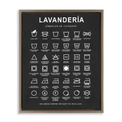 Stupell Industries Gu&iacute;a de Lavado de Ropa, Negro Framed Floater Canvas Wall Art Brown Floater Frame