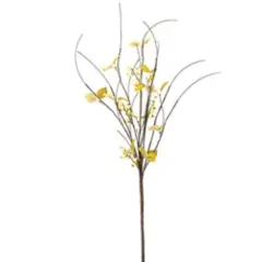 35" Long Golden Wave Leaves and Cream Pumpkin Berry Branch with Brown Stem