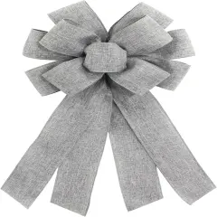 Grey Burlap Wreath Bow 20 x 11 Inches Birthday Holiday Ribbon Bow Carnival Farmhouse Bow Tree Ornament for Home Front Door Decorations