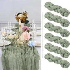 6 Pack Sage Green Cheesecloth Table Runner Gauze Table Runner 10FT Long Semi-Sheer Table Runner Boho or Rustic Wedding Table Decor for Wedding Decor Arch Draping Holiday Party St Patricks Day