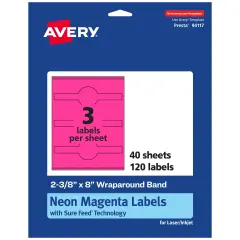 Avery Neon Magenta Paper Labels, 2-3/8" x 8" Wraparound