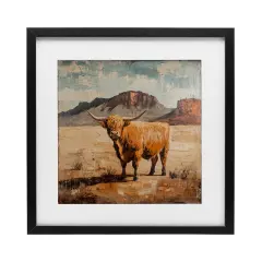 Stupell Industries Cow Of The Desert Framed Print Under Glass, design by Petal Prints Design
