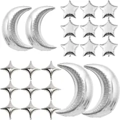 54Pcs Star Foil Balloons Moon Foil Mylar Balloons(silver)