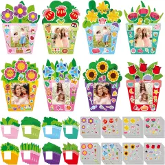 96Pcs DIY Mother's Day Craft Kits for Kids, Make Your Own Spring Picture Frames with Stickers Flowers Paper, Spring Seasonal Gifts Craft Decor, Classroom Activities Supplies